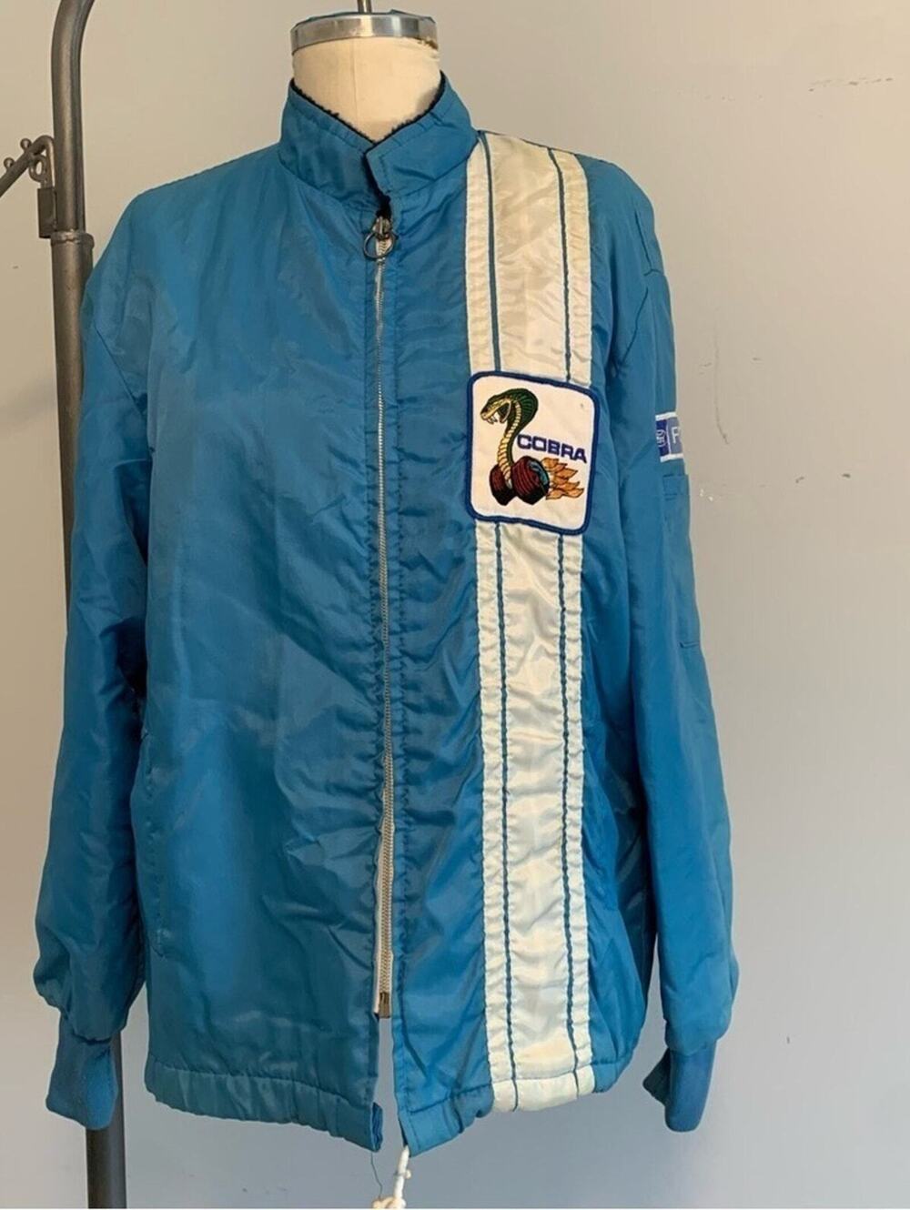 Cobra Indy 500 Racing Jacket Blue White Zip Front Motorsports Jacket